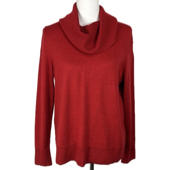 Talbots Pure 100% Merino Red Cowl Neck Sweater Sz L Classic Preppy Capsule - Picture 1 of 12